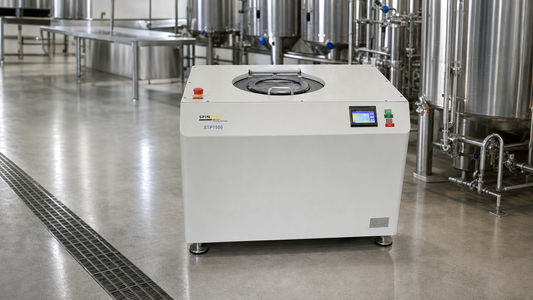 Centrifuge for food and beverage processing in a hygienic stainless steel facility