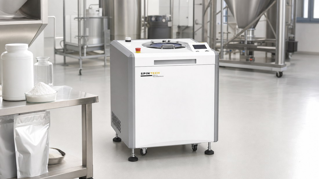 centrifuge for nutraceutical processing in a clean supplement manufacturing facility