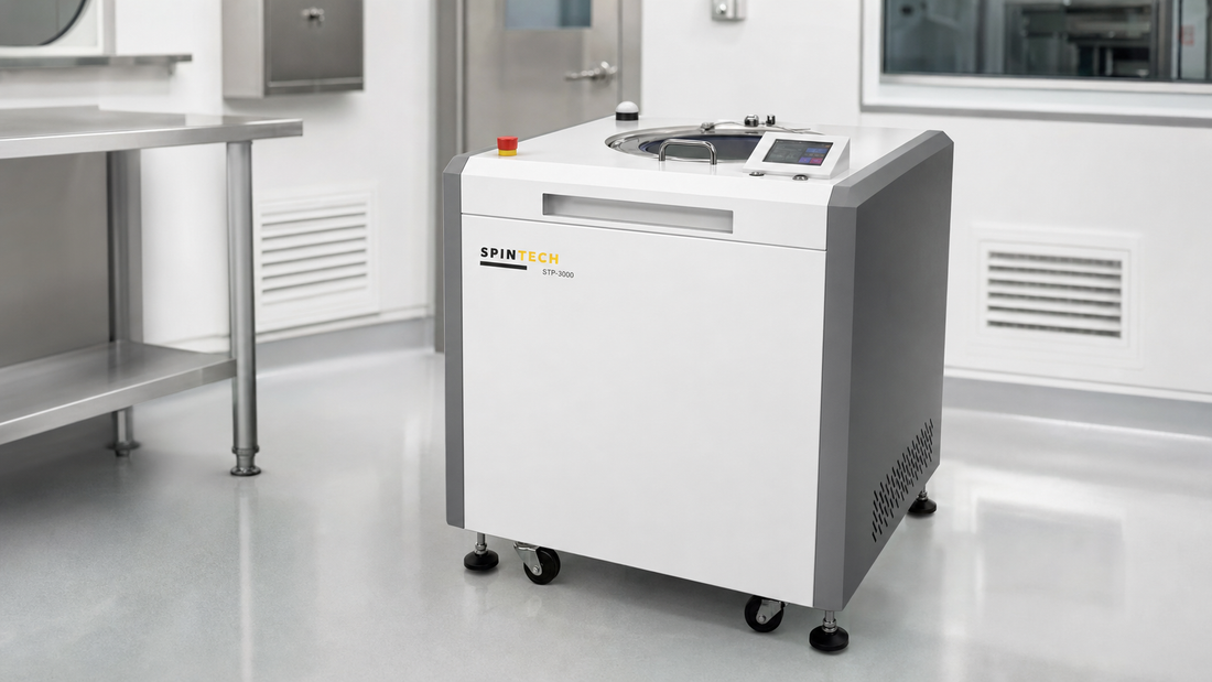 Centrifuge for pharmaceutical processing in a GMP cleanroom environment.