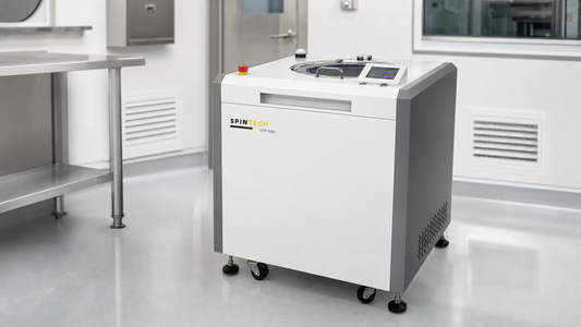 Centrifuge for pharmaceutical processing in a GMP cleanroom environment.
