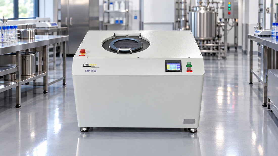 planetary centrifuge in a clean modern industrial processing lab with a Spin Tech STP-1500