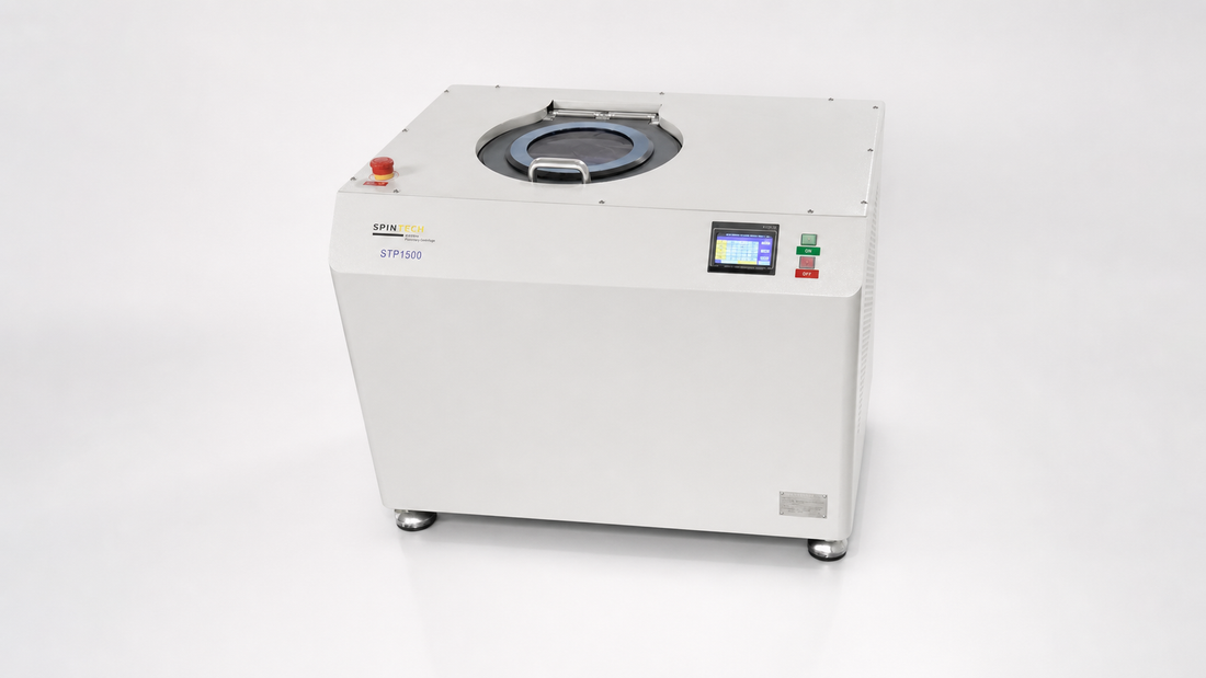 planetary centrifuge vs basket centrifuge comparison featuring a Spin Tech STP-1500 in a clean studio setting