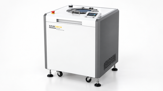 Spin Tech centrifuge STP-3000 shown on a neutral studio backdrop for a capacity comparison